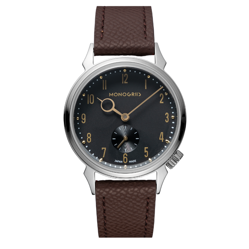 【Makuakeにて先行予約販売中｜早割実施中】RESTA R50-001 自動巻きスモールセコンド – 36mm 黒文字盤 ゴールド針 ハイドームサファイアガラス