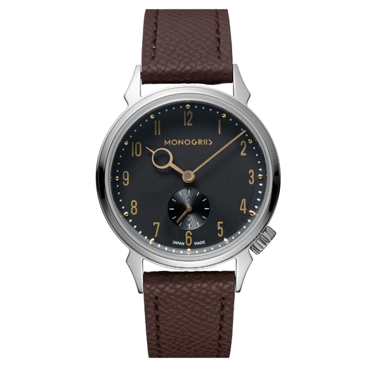 【Makuakeにて先行予約販売中｜早割実施中】RESTA R50-001 自動巻きスモールセコンド – 36mm 黒文字盤 ゴールド針 ハイドームサファイアガラス