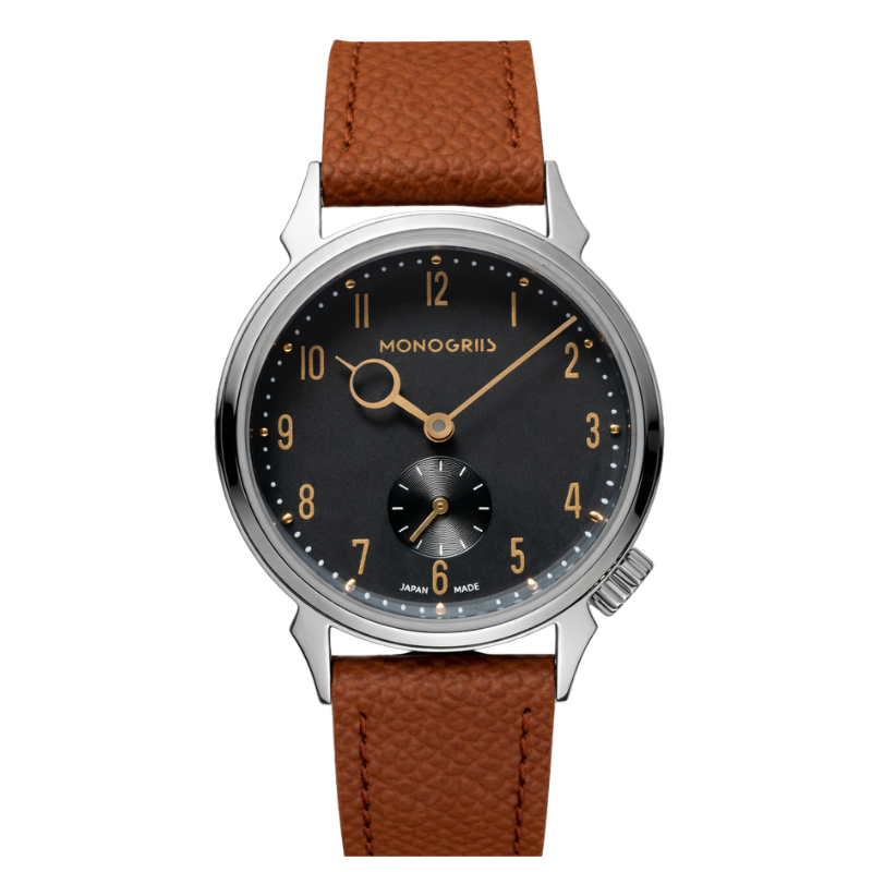 【Makuakeにて先行予約販売中｜早割実施中】RESTA R50-001 自動巻きスモールセコンド – 36mm 黒文字盤 ゴールド針 ハイドームサファイアガラス