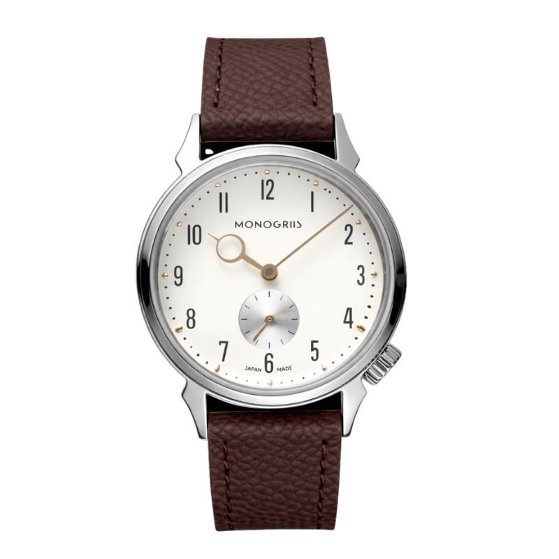 【Makuakeにて先行予約販売中｜早割実施中】RESTA R50-001 自動巻きスモールセコンド – 36mm アイボリー文字盤 GOLD針 ハイドームサファイアガラス