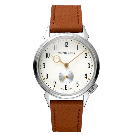 【Makuakeにて先行予約販売中｜早割実施中】RESTA R50-001 自動巻きスモールセコンド – 36mm アイボリー文字盤 GOLD針 ハイドームサファイアガラス