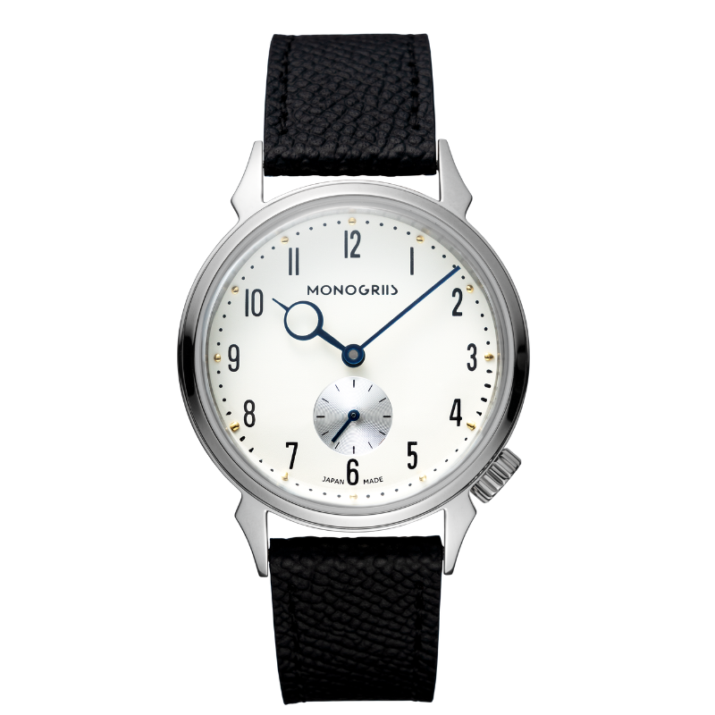 【Makuakeにて先行予約販売中｜早割実施中】RESTA R50-001 自動巻きスモールセコンド – 36mm アイボリー文字盤 青針 ハイドームサファイアガラス