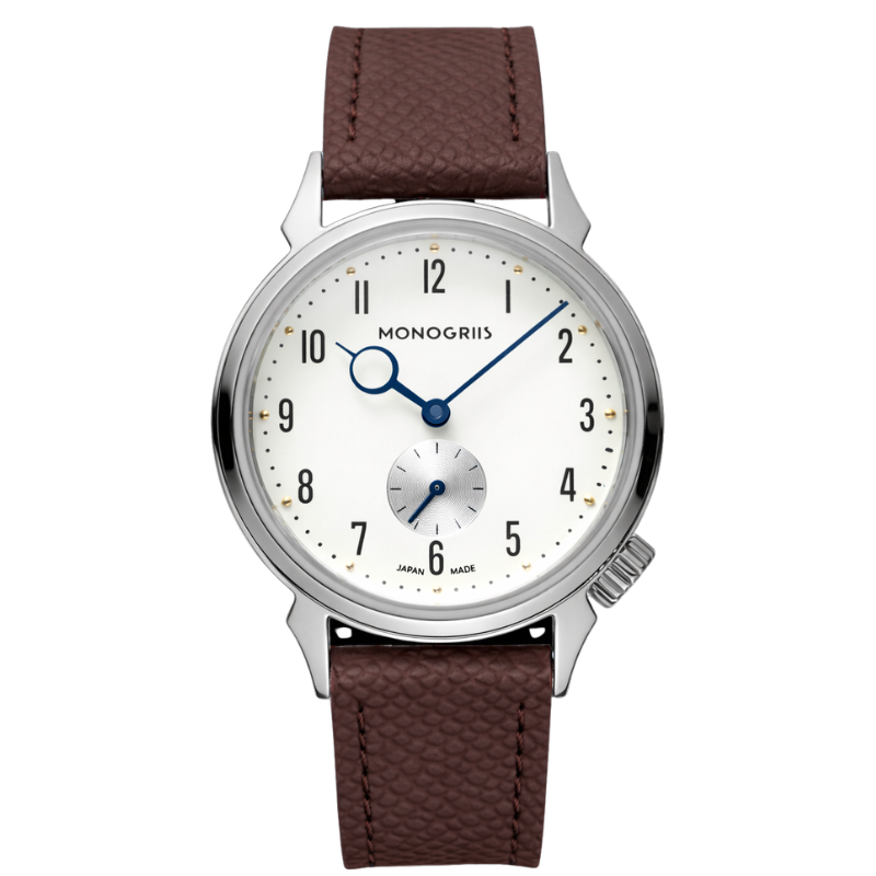 【Makuakeにて先行予約販売中｜早割実施中】RESTA R50-001 自動巻きスモールセコンド – 36mm アイボリー文字盤 青針 ハイドームサファイアガラス