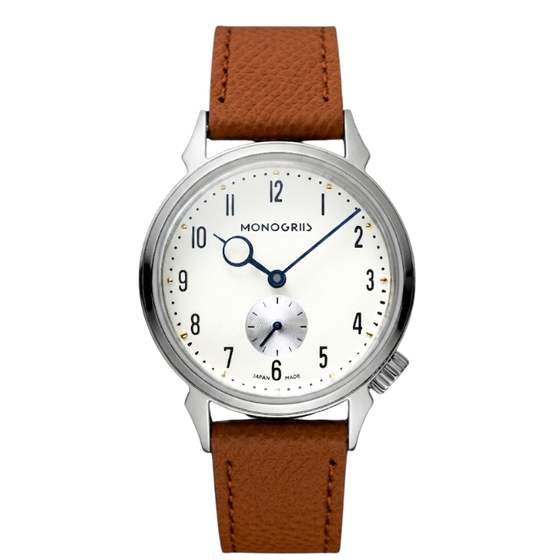 【Makuakeにて先行予約販売中｜早割実施中】RESTA R50-001 自動巻きスモールセコンド – 36mm アイボリー文字盤 青針 ハイドームサファイアガラス